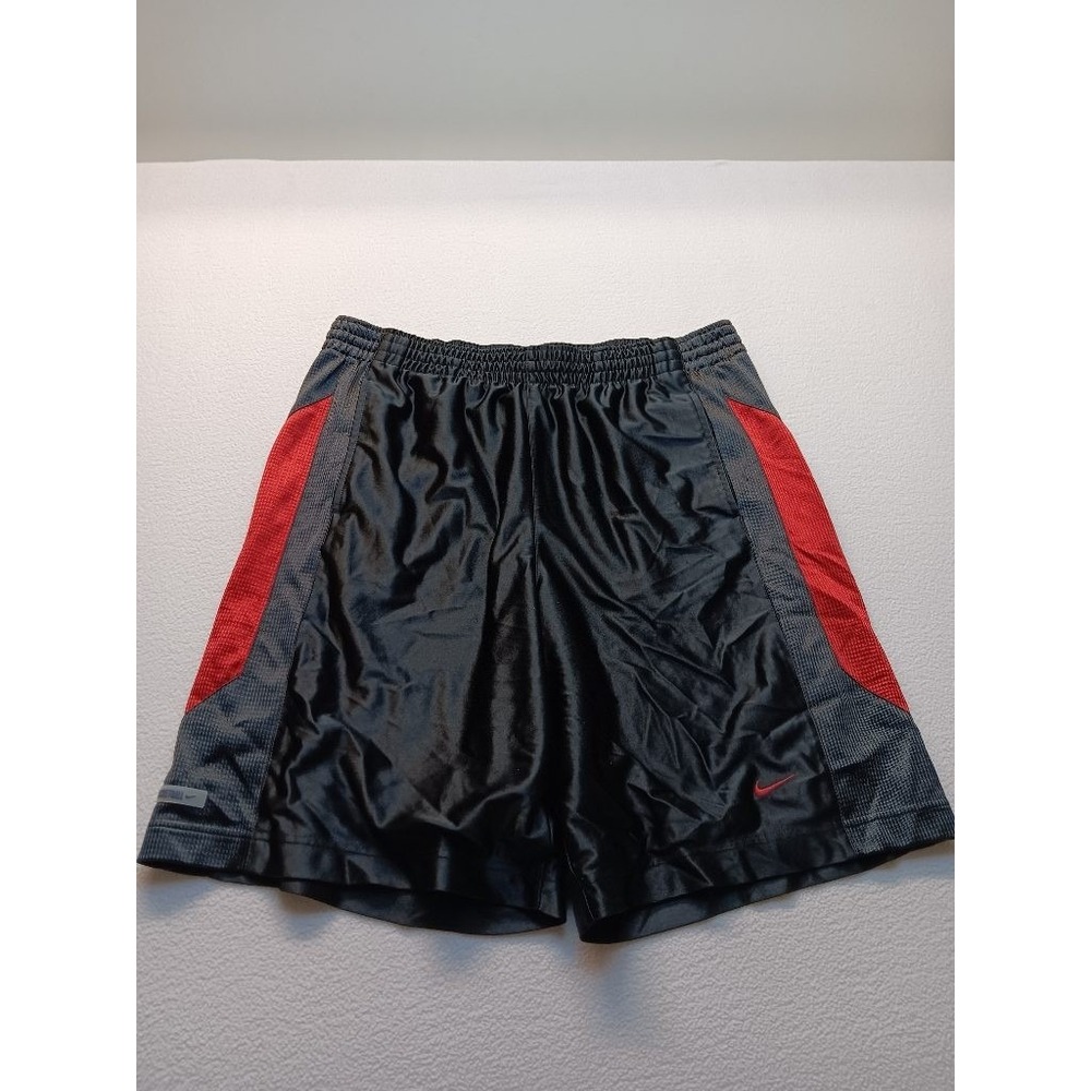 Nike Mens Basketball Shorts Large Black Red Gray Athletic Mesh Polyester Shiny